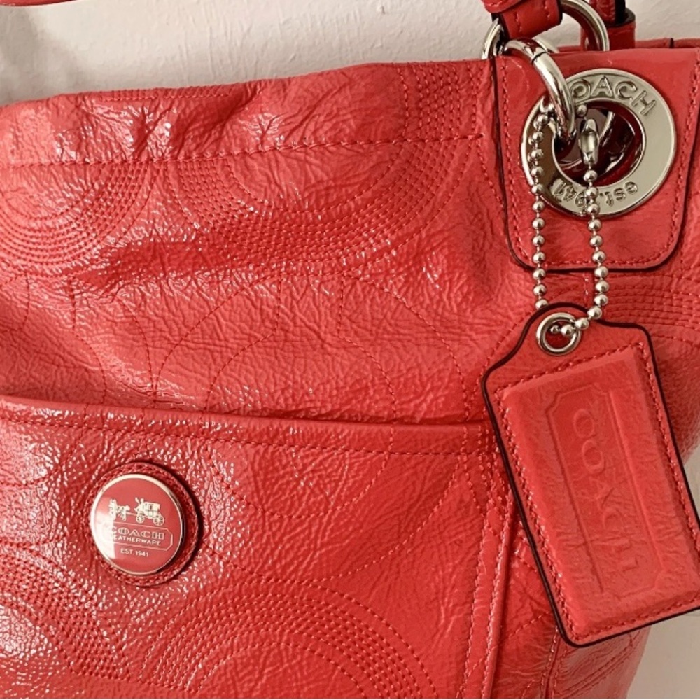 COACH Bag NEW (never used) 2012 Coral Orange Tote Silver Hardware Logo hangtags - Picture 3 of 13